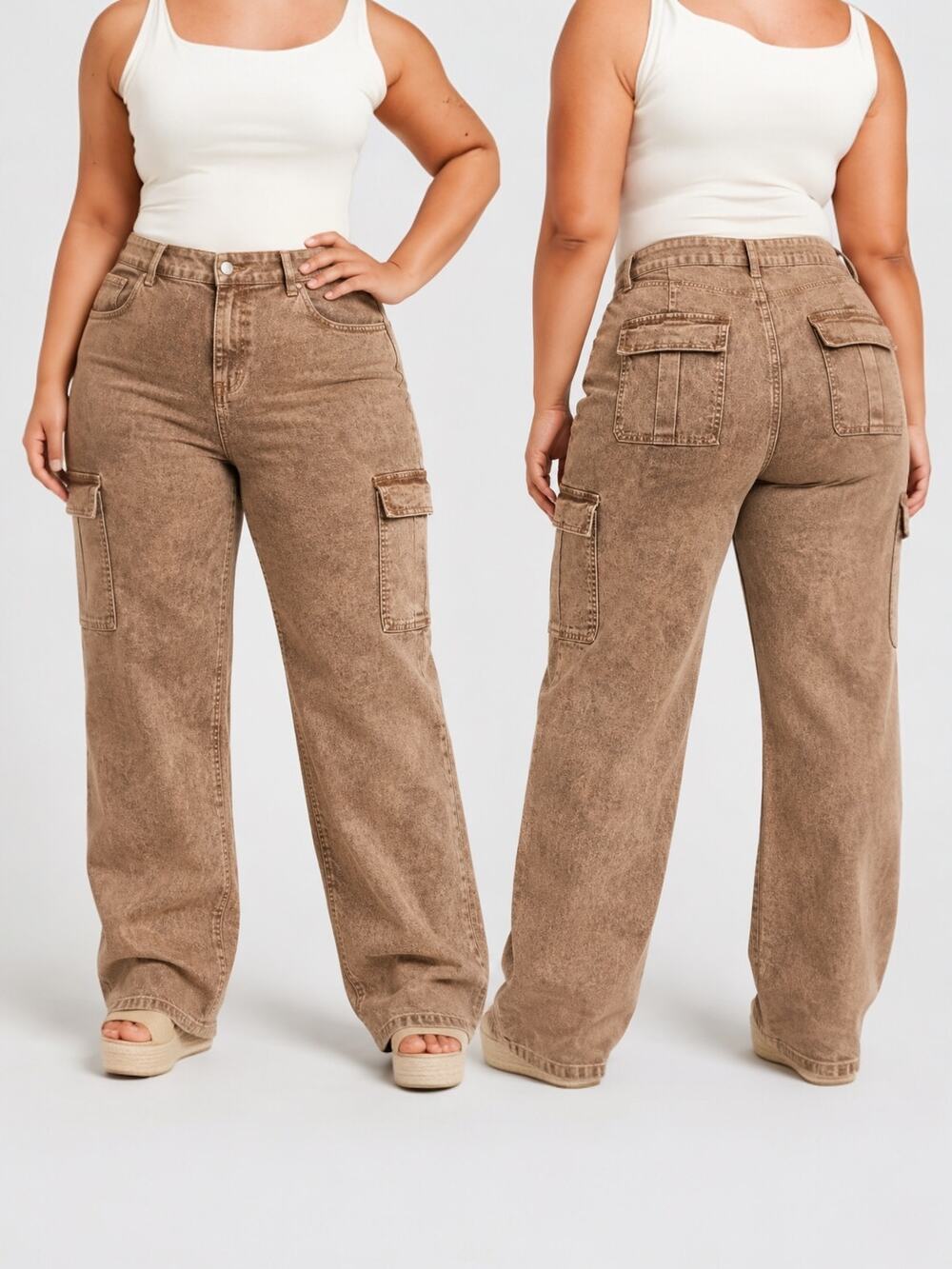 Flamingals - Brown Cargo Jeans - High Rise Size 18/20 NEW with tags